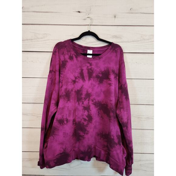All In Motion Women Purple Tie Dye Print Long Sleeve Pullover Sweatshirt Size 3X - Picture 1 of 7